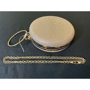 Rose Gold Glitter Round Hard Case Clutch Purse with Chain & Handle 7”
